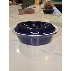 Emile Henry France Cobalt‎ Blue Covered Oval Casserole Dish Dutch Oven FM4